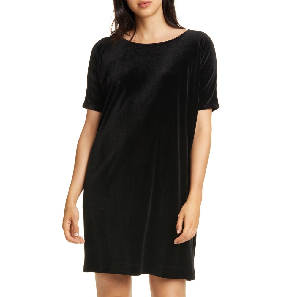 NWT Eileen Fisher Black Velvet Shift Dress Size L